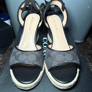 Coach Black Signature Canvas Espadrille Wedge Sandals Size 8